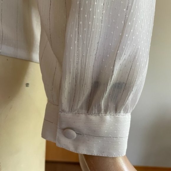 Vintage JAC DALE IVORY BLOUSE with SILVER THREAD Dressy Long Sleeve, Button-Down - Picture 7 of 16